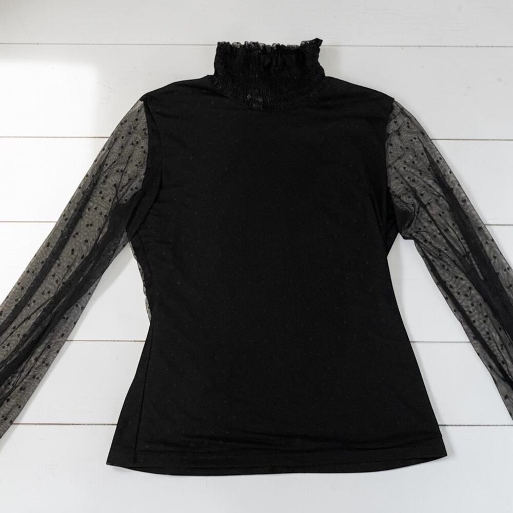 Pink Lily Sheer Mesh Sleeve Mock Neck Top Medium Goth Y2K Black